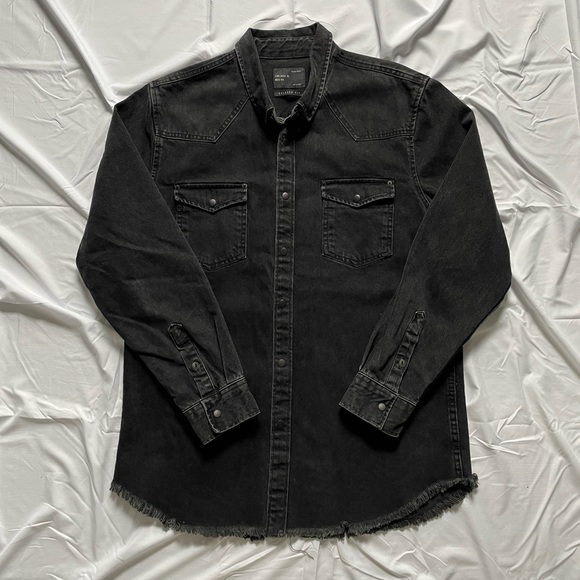 zara mens black denim shirt
